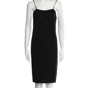 AKRIS PUNTO US 12 Black Vegan Silk Slip Dress Viscose Square Neck LBD‎ Basic Mod